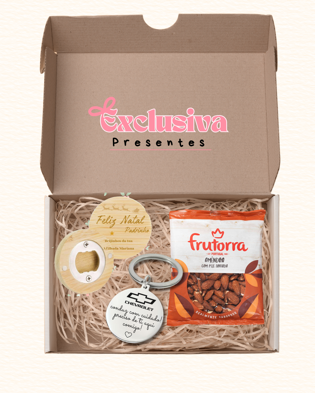 Box Porta chaves + abre cativa bamboo+ amêndoa