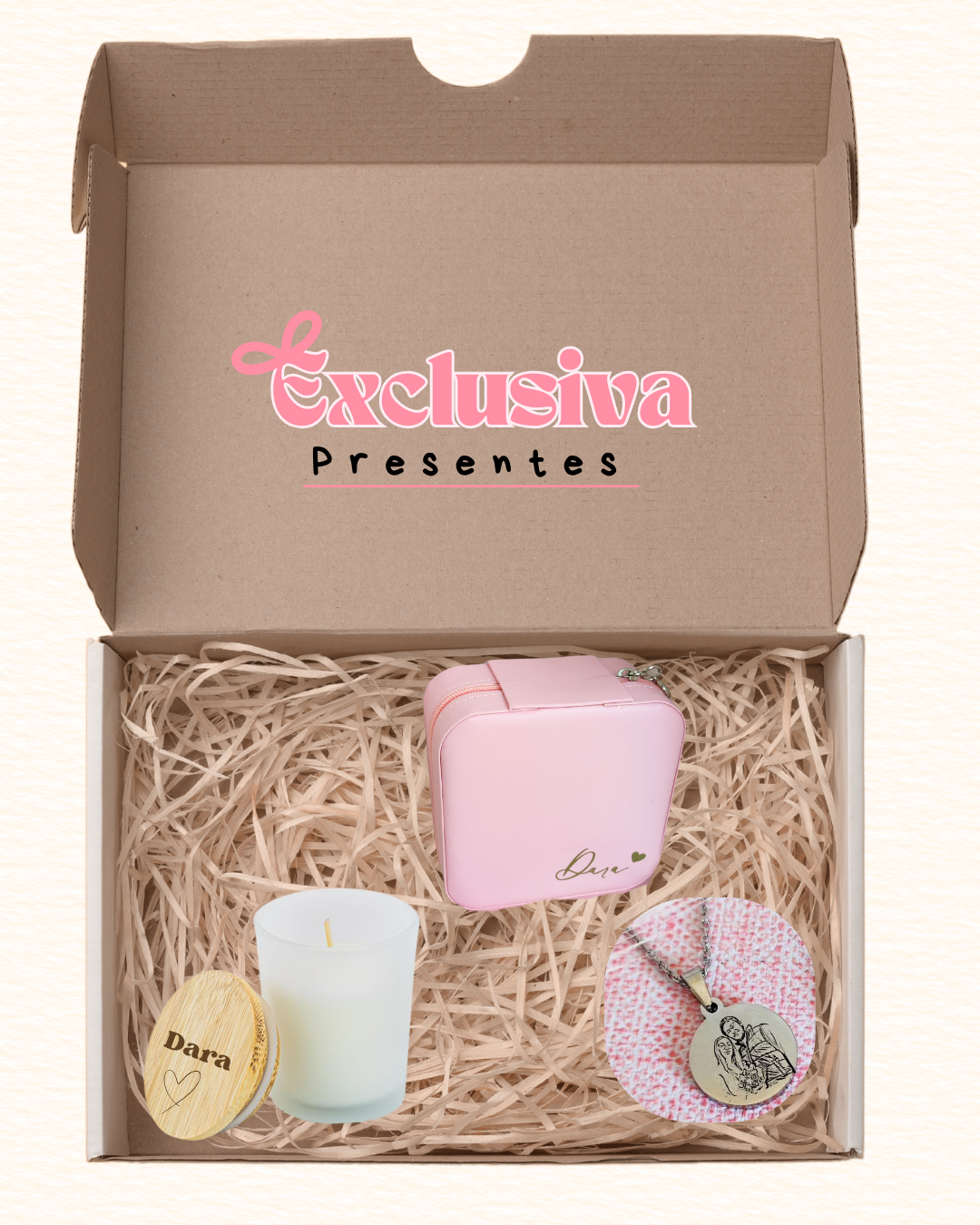 Box porta jóias + vela + colar personalizado
