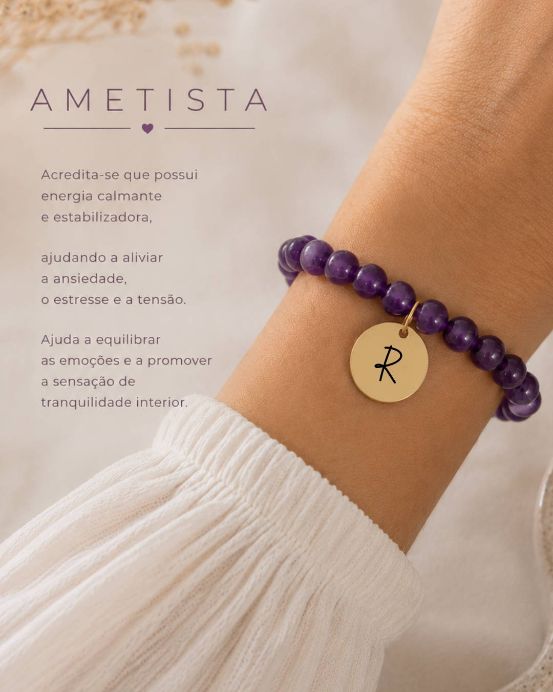 Pulseira pedra Ametista Personalizada