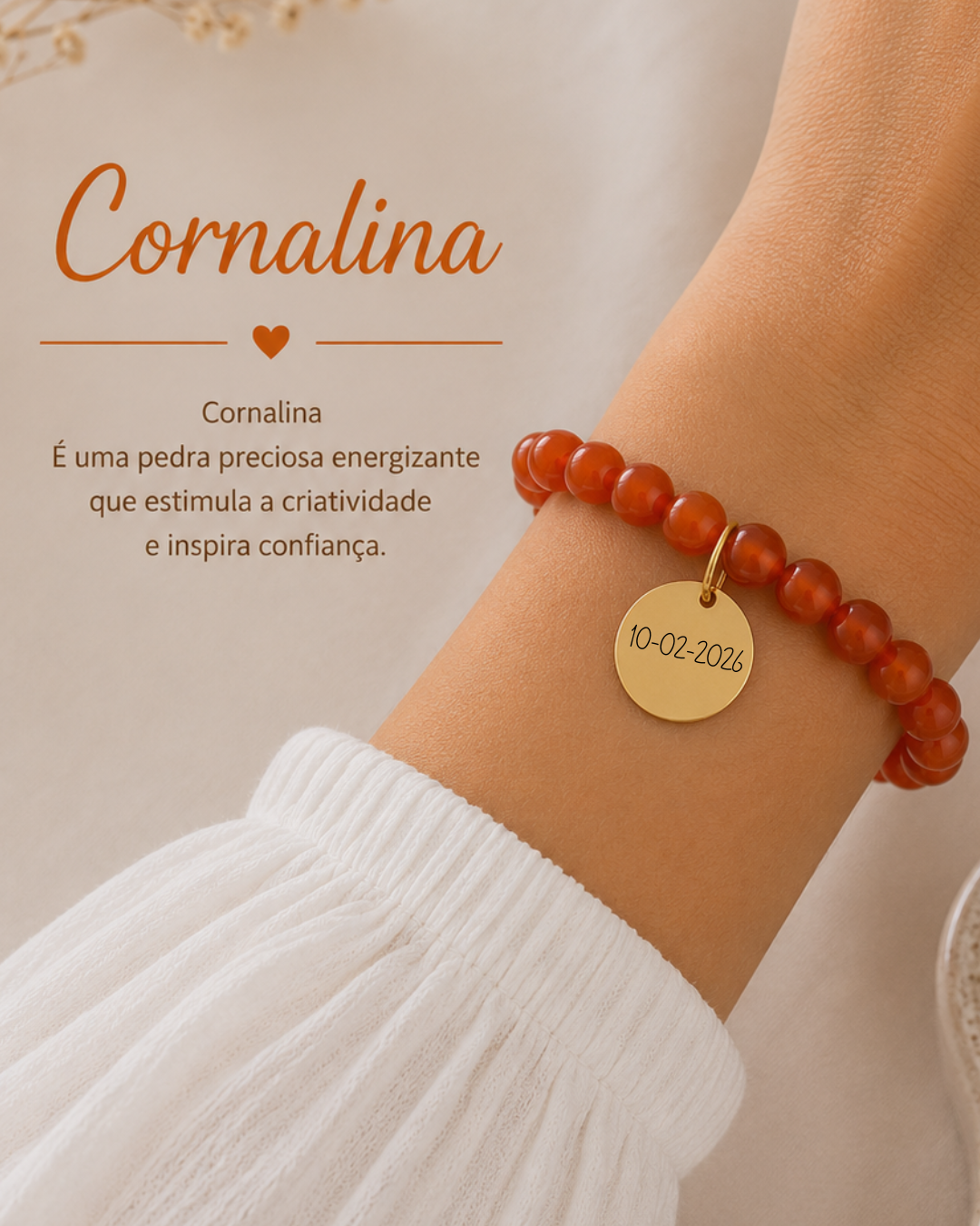 Pulseira pedra Cornalina Personalizada