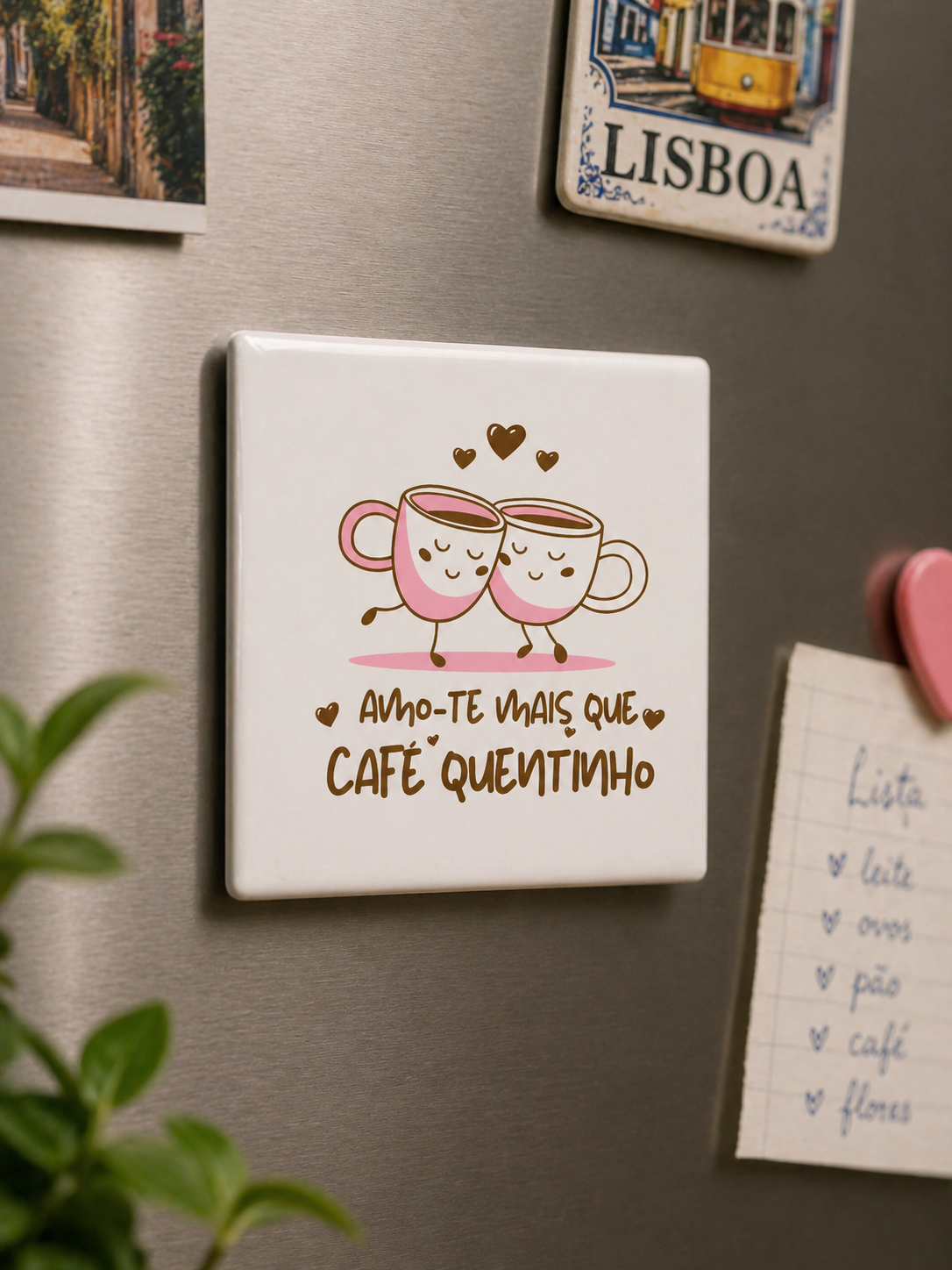 Íman cerâmica "Amo-te mais que café quentinho"