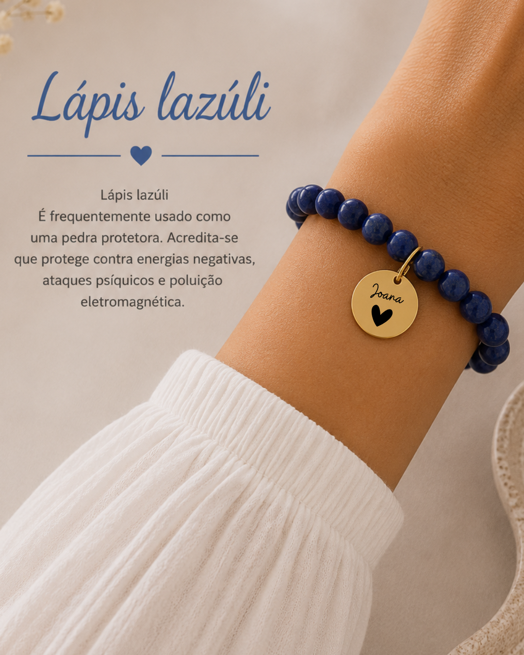 Pulseira pedra Lápis Lazúli Personalizada