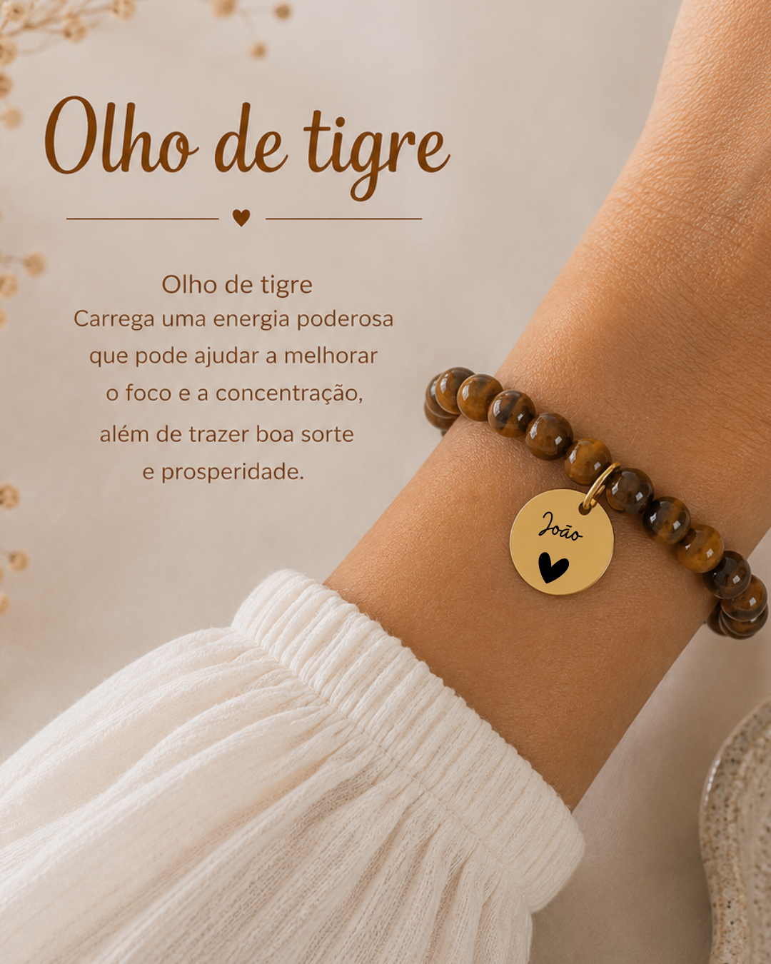 Pulseira pedra Olho de Tigre Personalizada