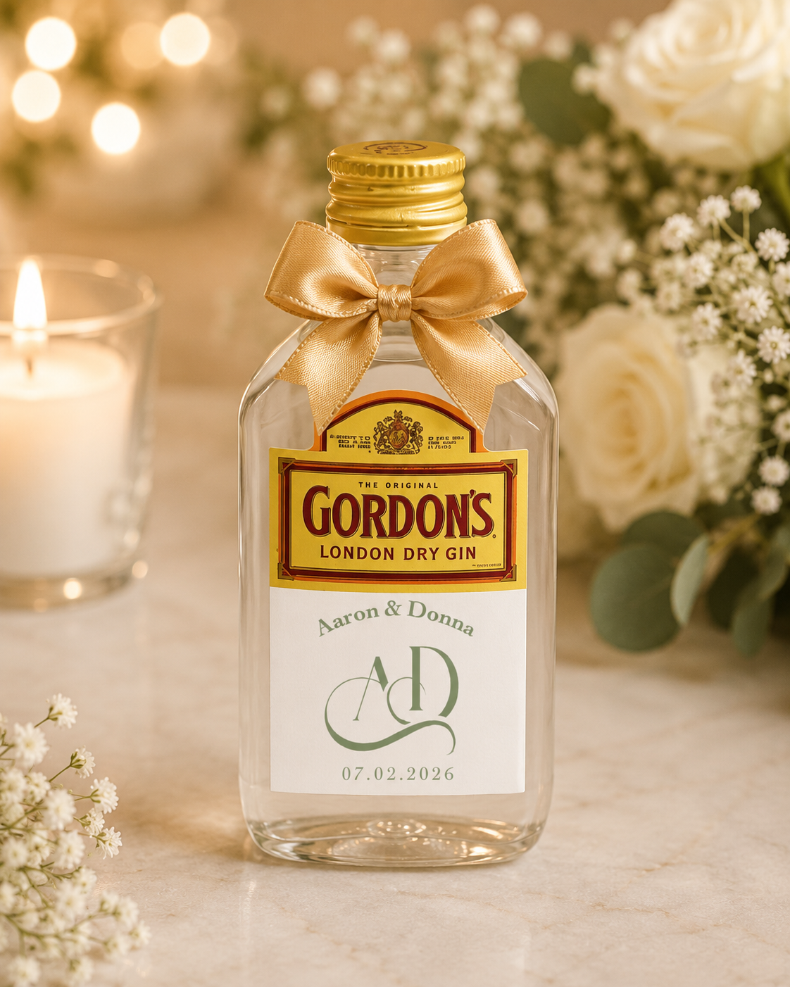 Miniatura de gin lembrança de casamento
