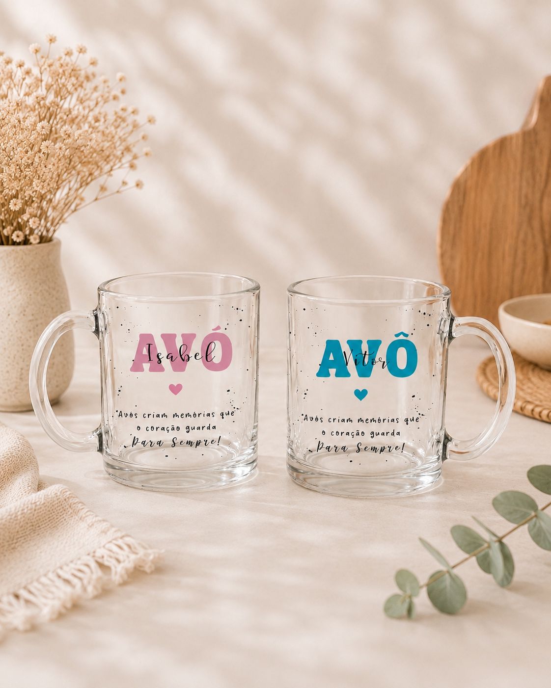Caneca Transparente Avô/Avó - Avós criam memórias que o coração guarda para sempre!