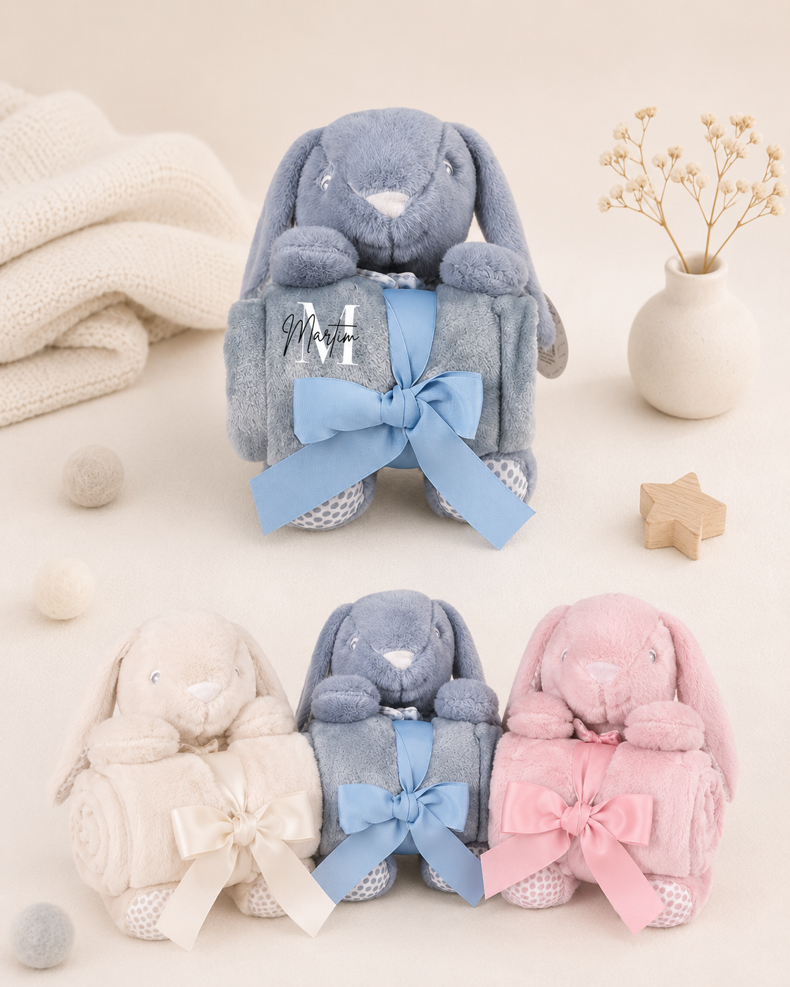 Conjunto manta + peluche coelhinho Personalizado