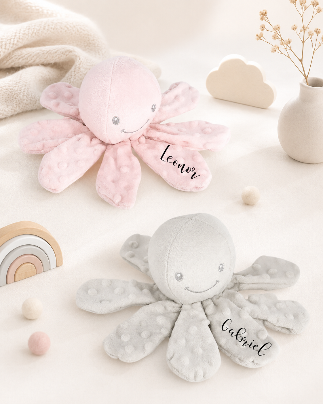 Boneco chocalho em formato de polvo para bebê Personalizado