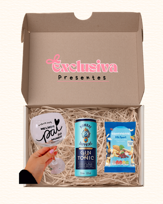 Box Gin lata + copo de gin + frutos secos