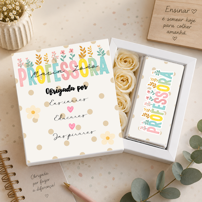 Box chocolate + flores de sabão Professora / Auxiliar