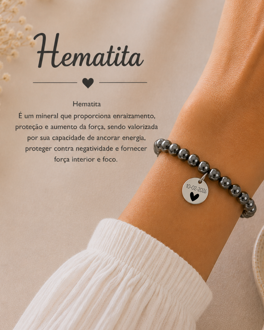 Pulseira pedra Hematita Personalizada