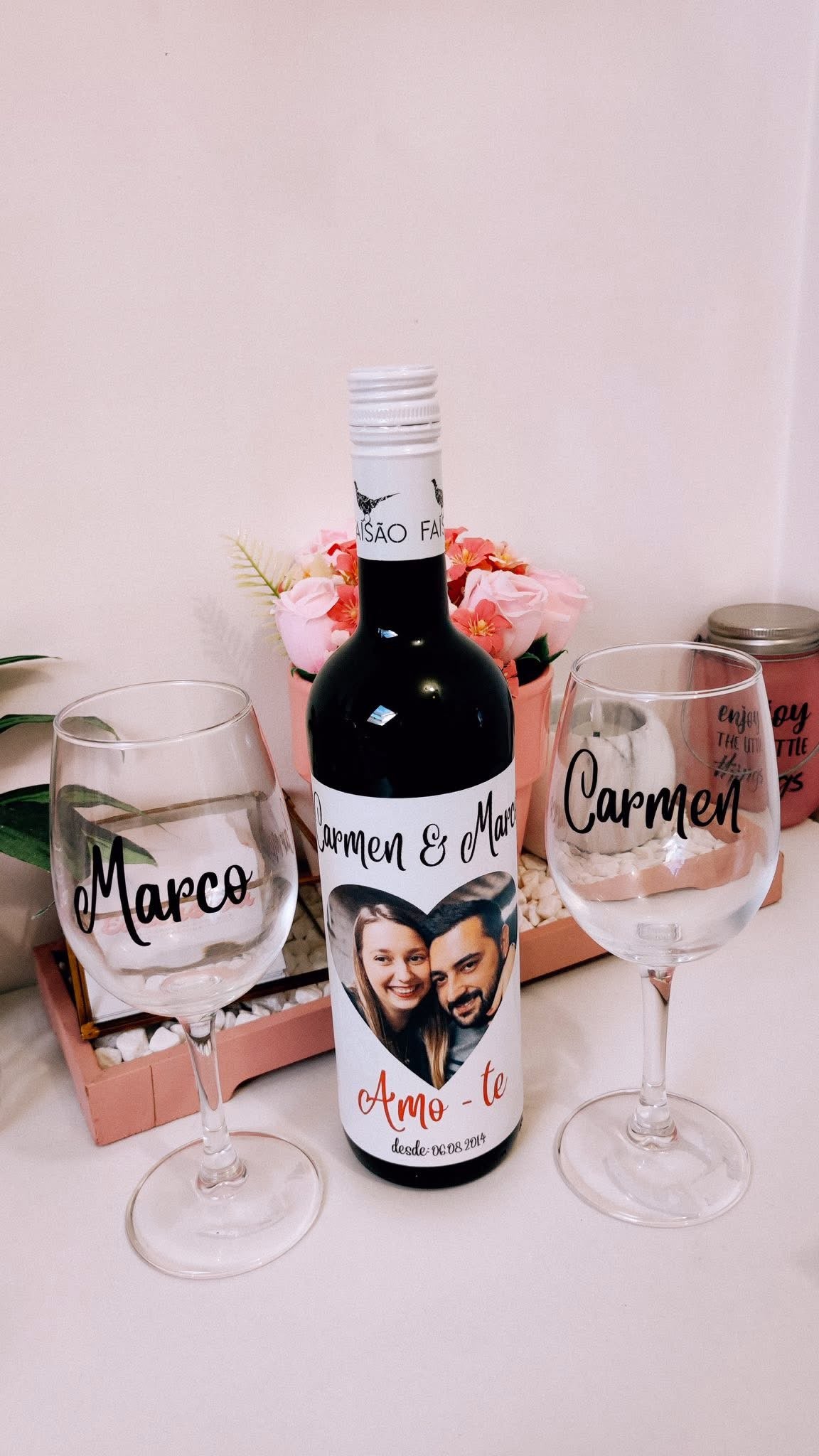 Box Vinho Personalizado  + 2 Taças Gravadas