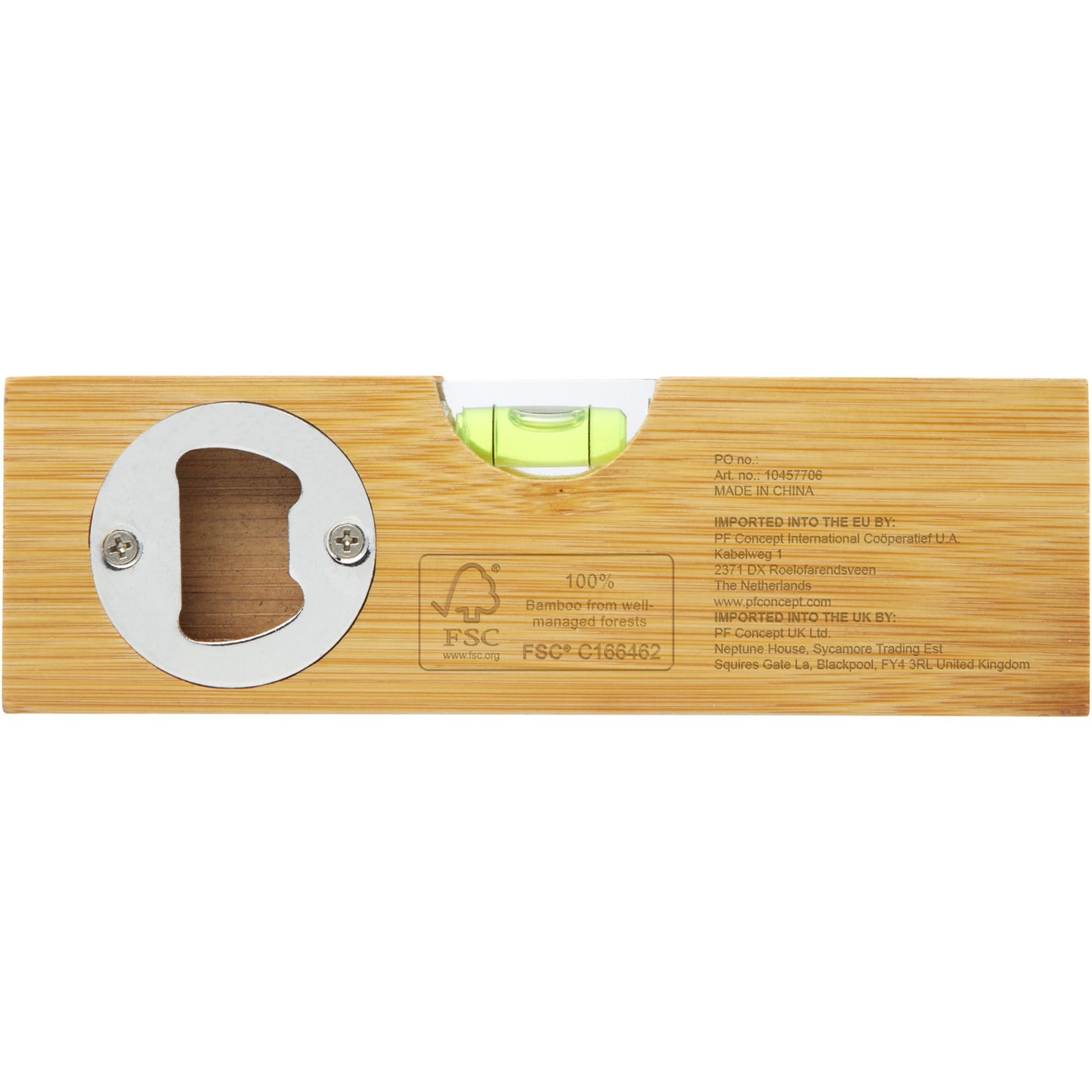 Fita Métrica e/ou Nível de bolha de bambu com abridor de garrafas