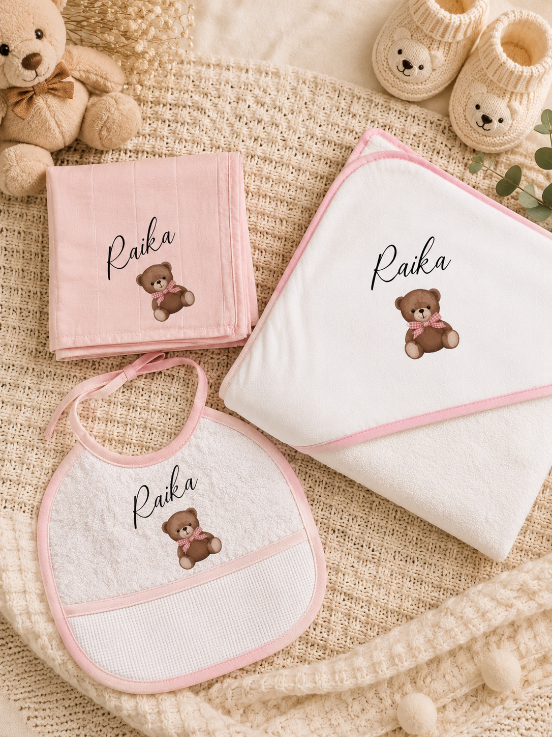 Conjunto Babete + fralda + toalha de banho