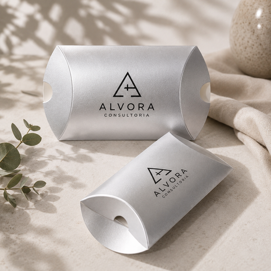Caixa Presente Prateada com Logotipo