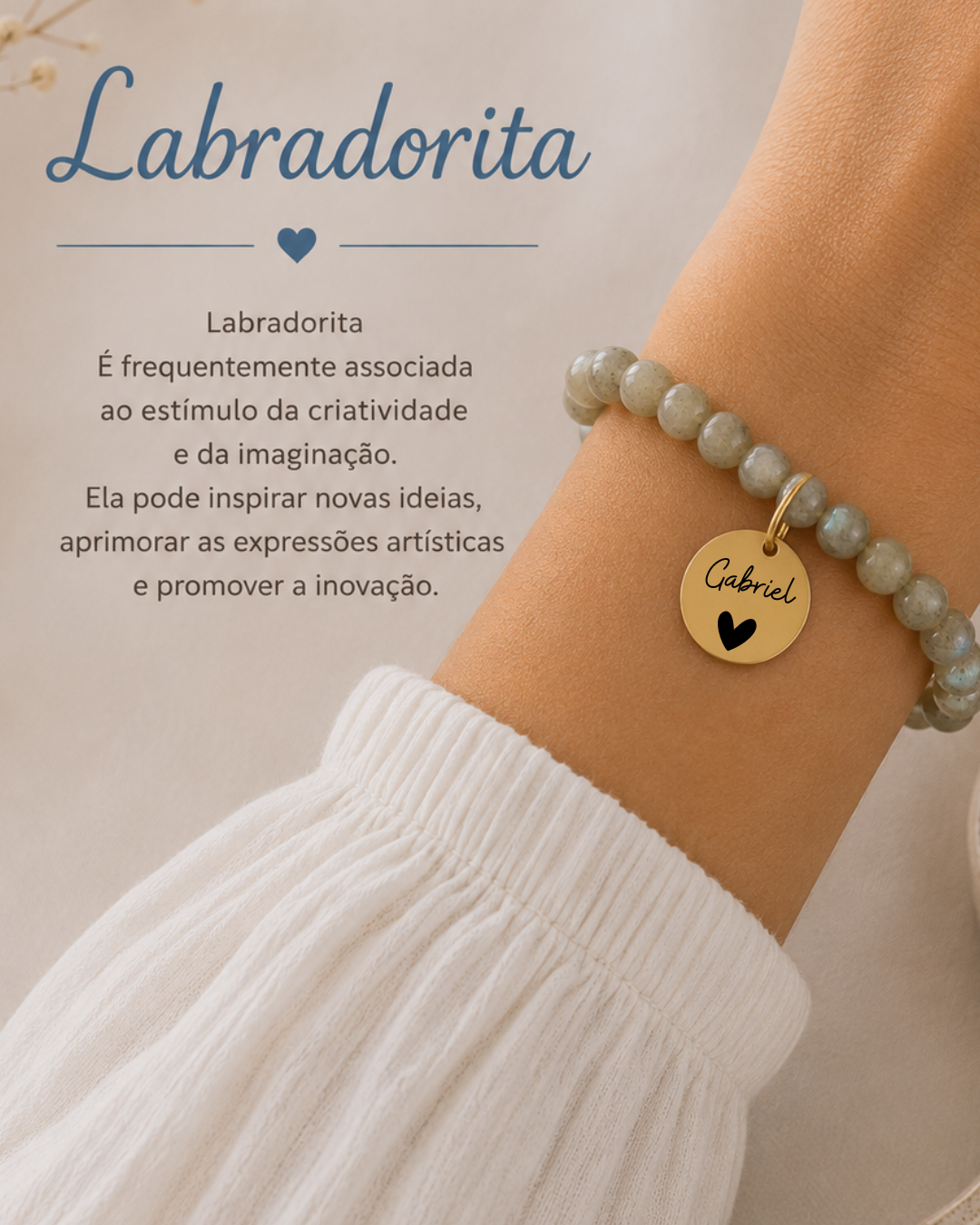 Pulseira pedra Labradorita Personalizada
