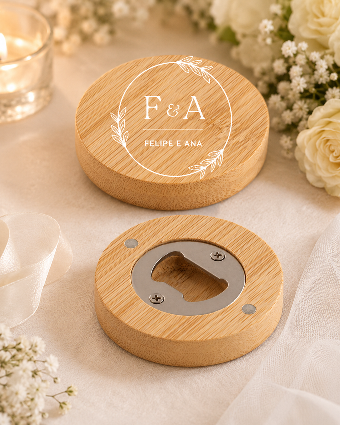Abre caricas bambu lembrança casamento