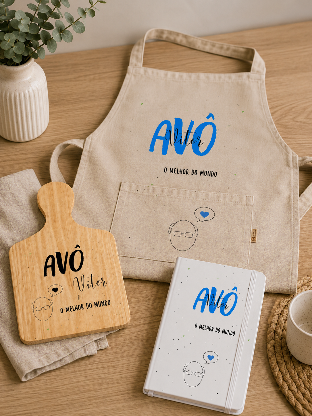 Conjunto Avental + Tábua Pequena + bloco A5