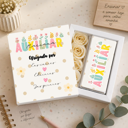 Box chocolate + flores de sabão Professora / Auxiliar