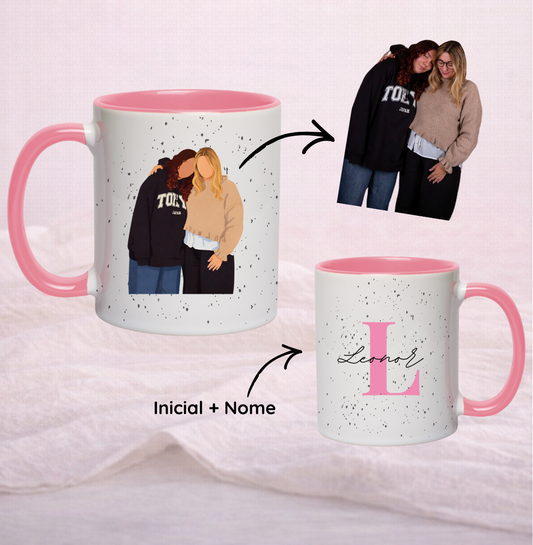 Caneca Rosa ilustração + Inicial e Nome