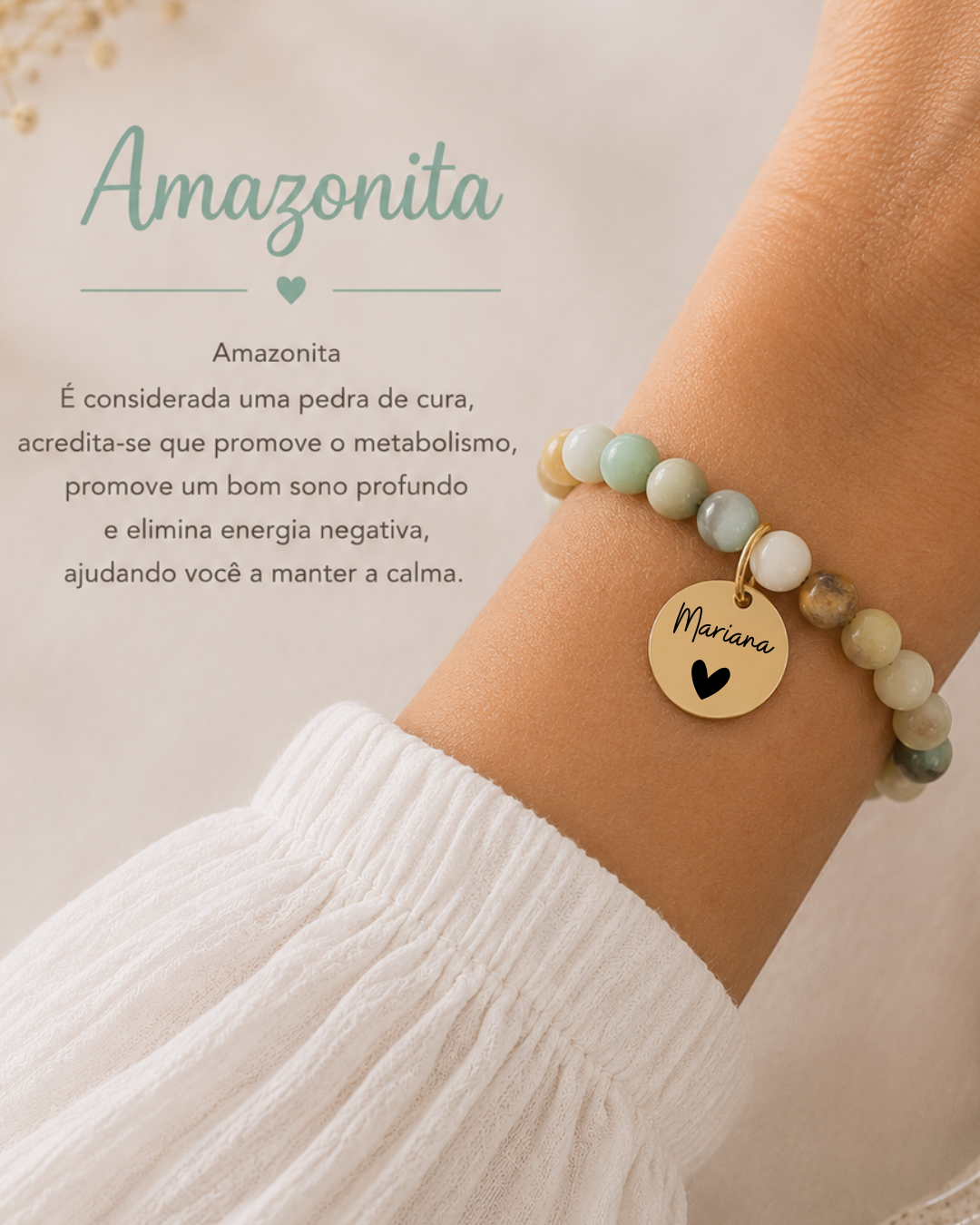 Pulseira pedra Amazonita Personalizada