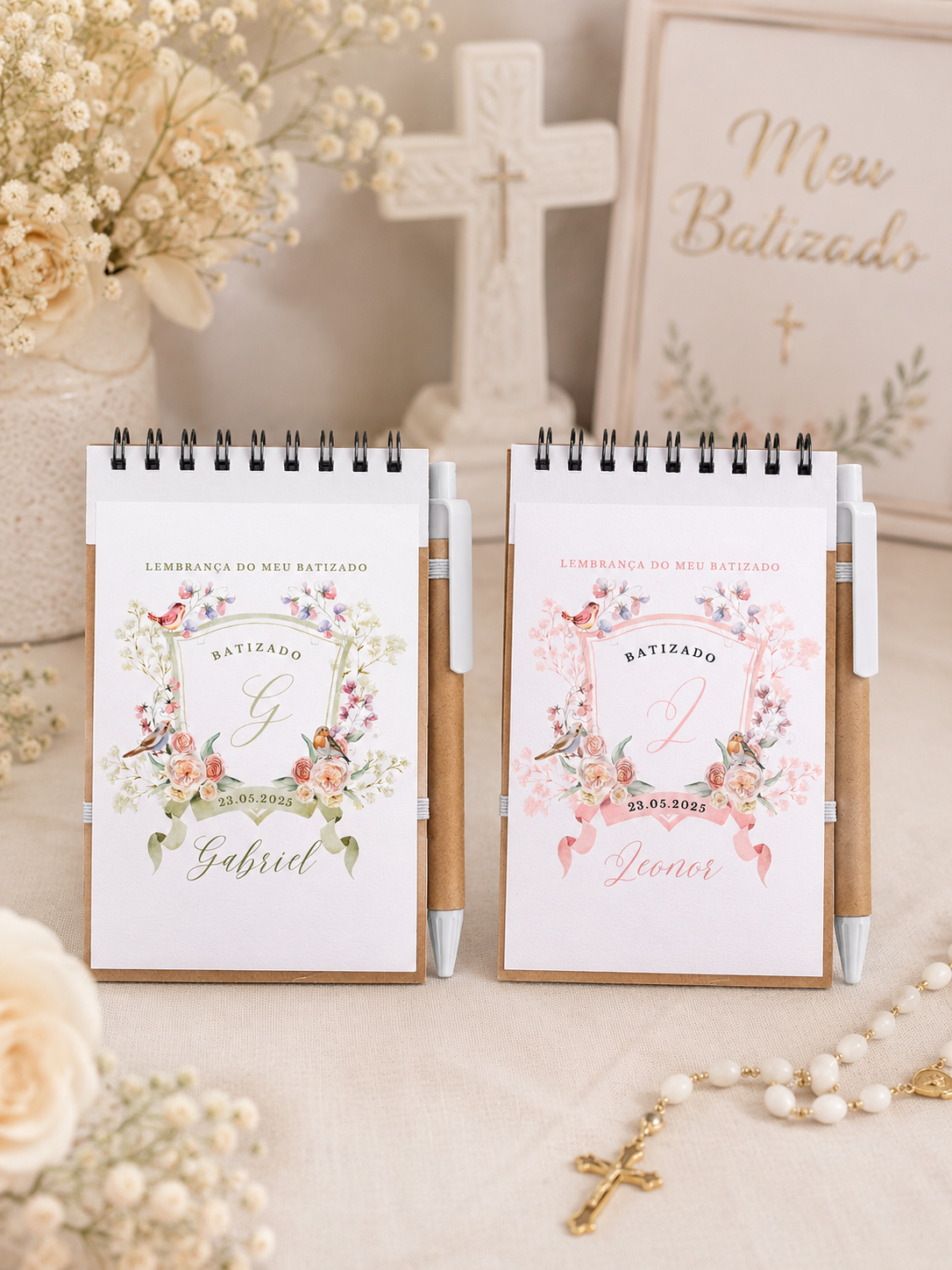 Caderno de argolas c/ caneta - batizado