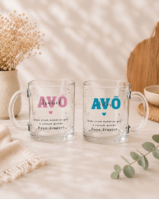 Caneca Transparente Avô/Avó - Avós criam memórias que o coração guarda para sempre!