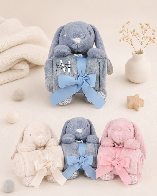 Conjunto manta + peluche coelhinho Personalizado