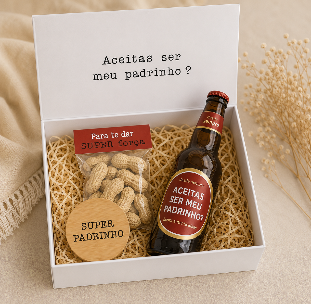 Box Cerveja Personalizada + Abre Caricas + Amendoins